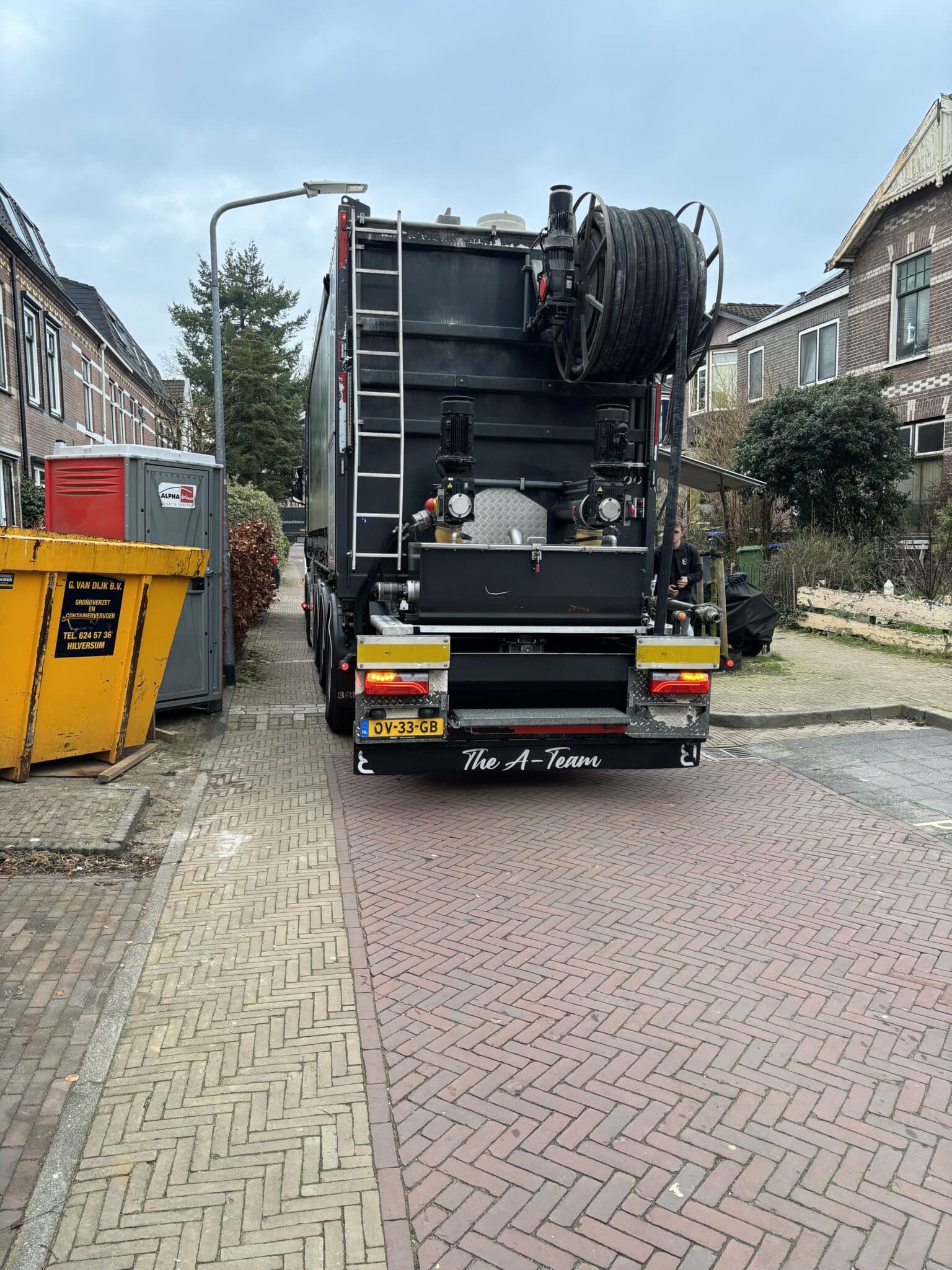 Onze vrachtwagen midden in Hilversum